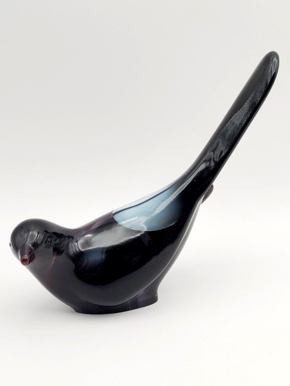 Vintage 1980s Fenton Bird of Happiness Black Amethyst Slag Glass